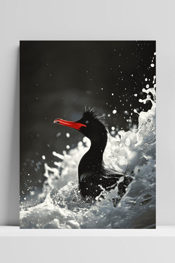 Vogel In Water op 3mm aluminium dibond