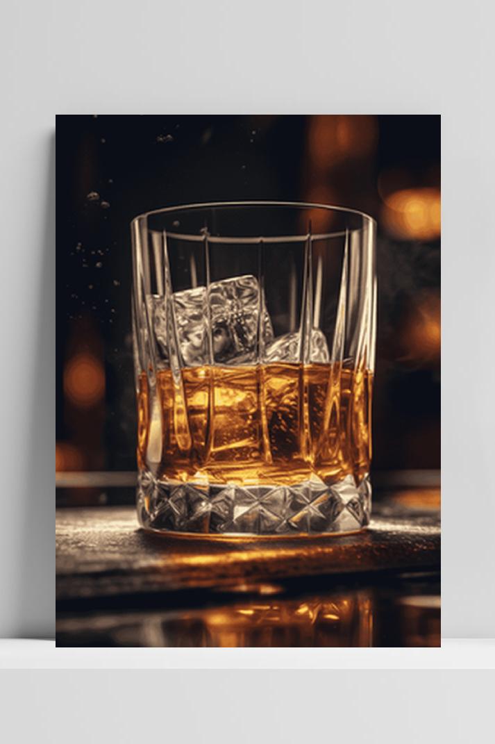 Whiskey Glas met IJs op 3mm aluminium dibond