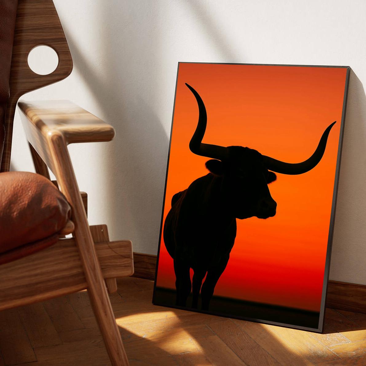Bull Silhouette Sunset poster sfeerbeeld 1