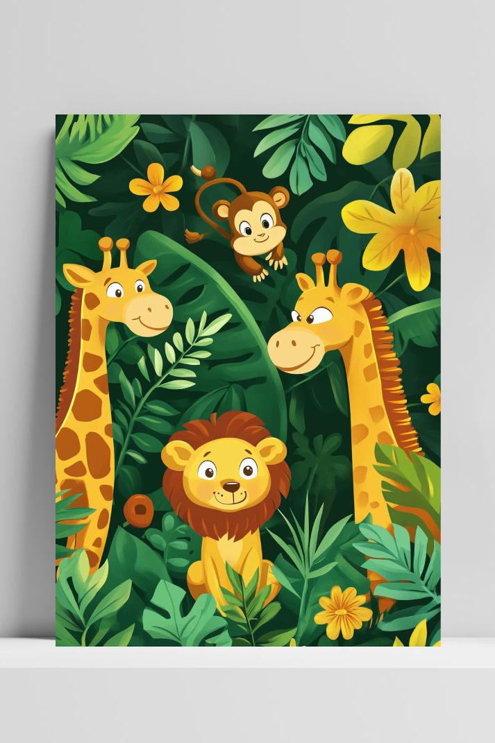 Animals Jungle Cartoon op 3mm aluminium dibond