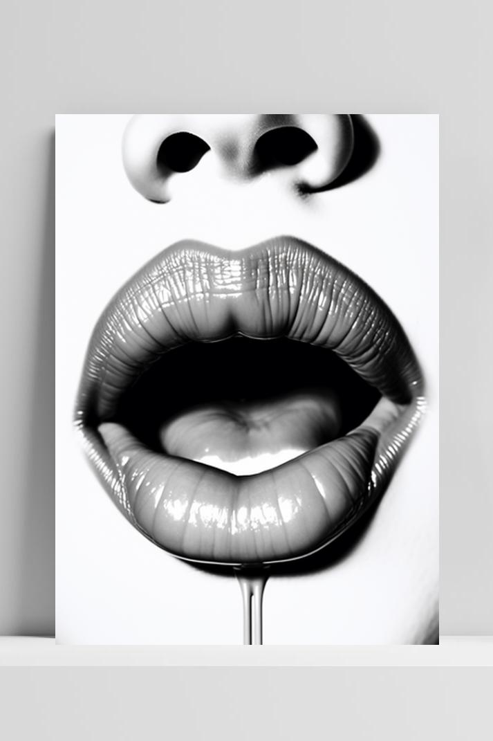 Mond Zwart Wit op 3mm aluminium dibond