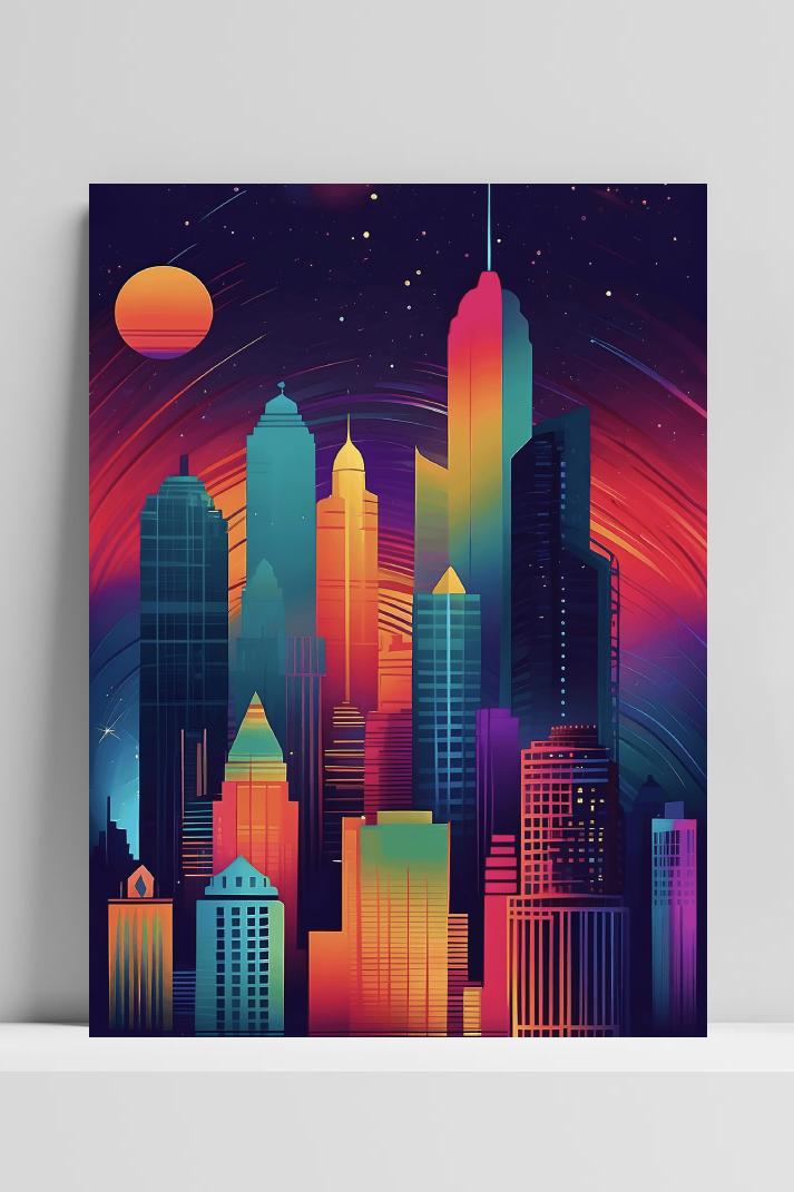 Neon Gebouwen op 3mm aluminium dibond