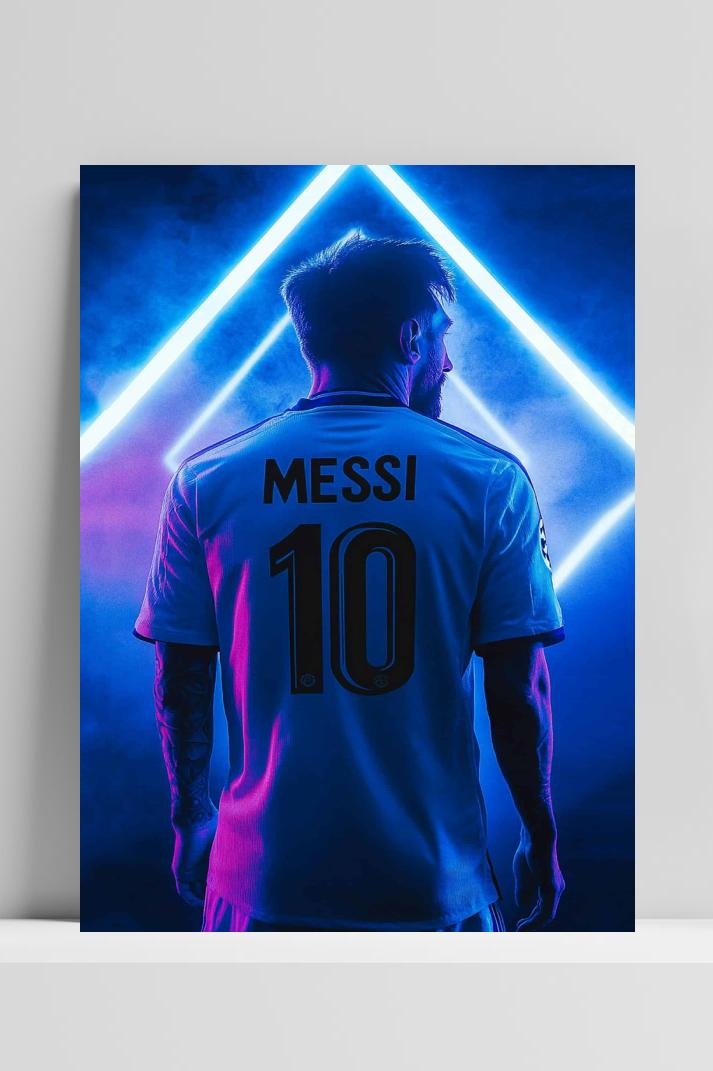 Lionel Messi Neon op 3mm aluminium dibond