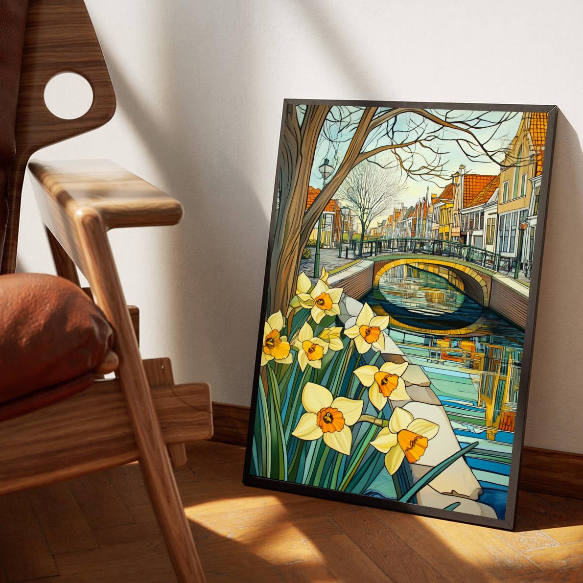 Dutch Canal Daffodils Amsterdam poster sfeerbeeld 3