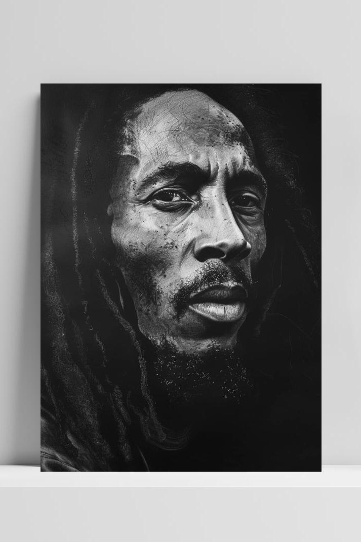 Bob Marley Zwart Wit op 3mm aluminium dibond