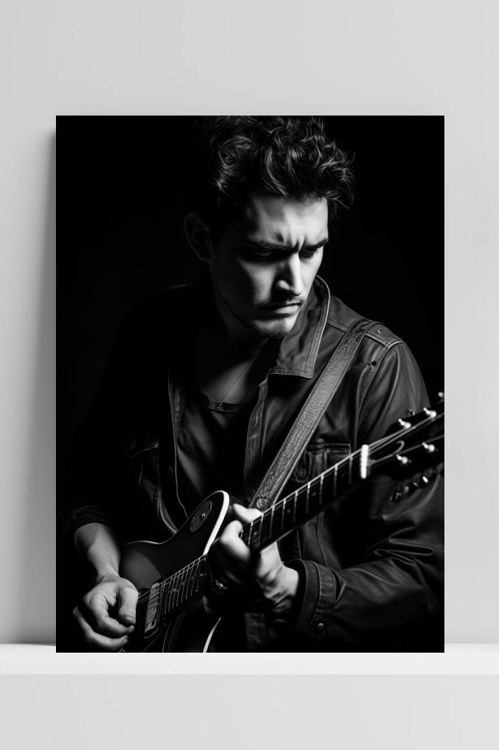 John Mayer Zwart Wit op 3mm aluminium dibond