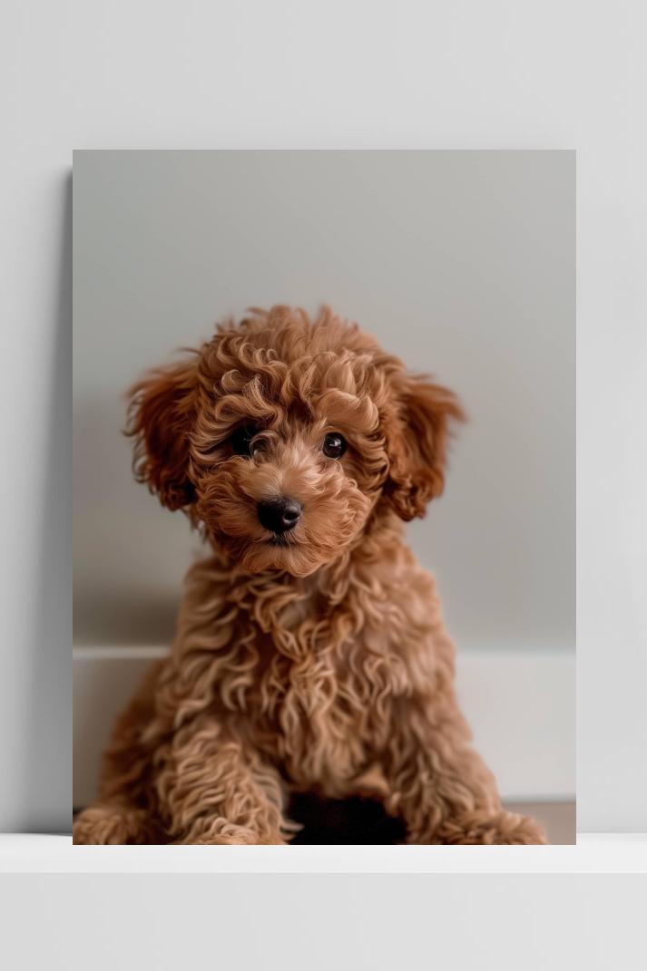 Poedel Puppy op 3mm aluminium dibond