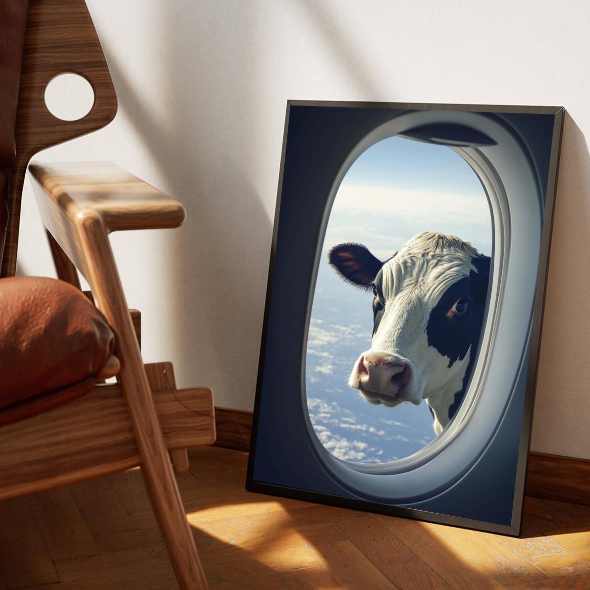 Cow Airplane Window dans un intérieur