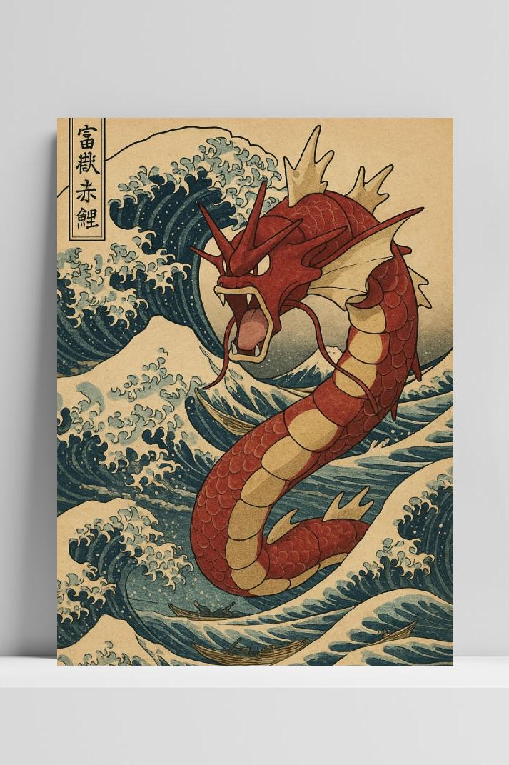Gyarados Pokemon Hokusai Wave Inspired poster van 25 Artstreet