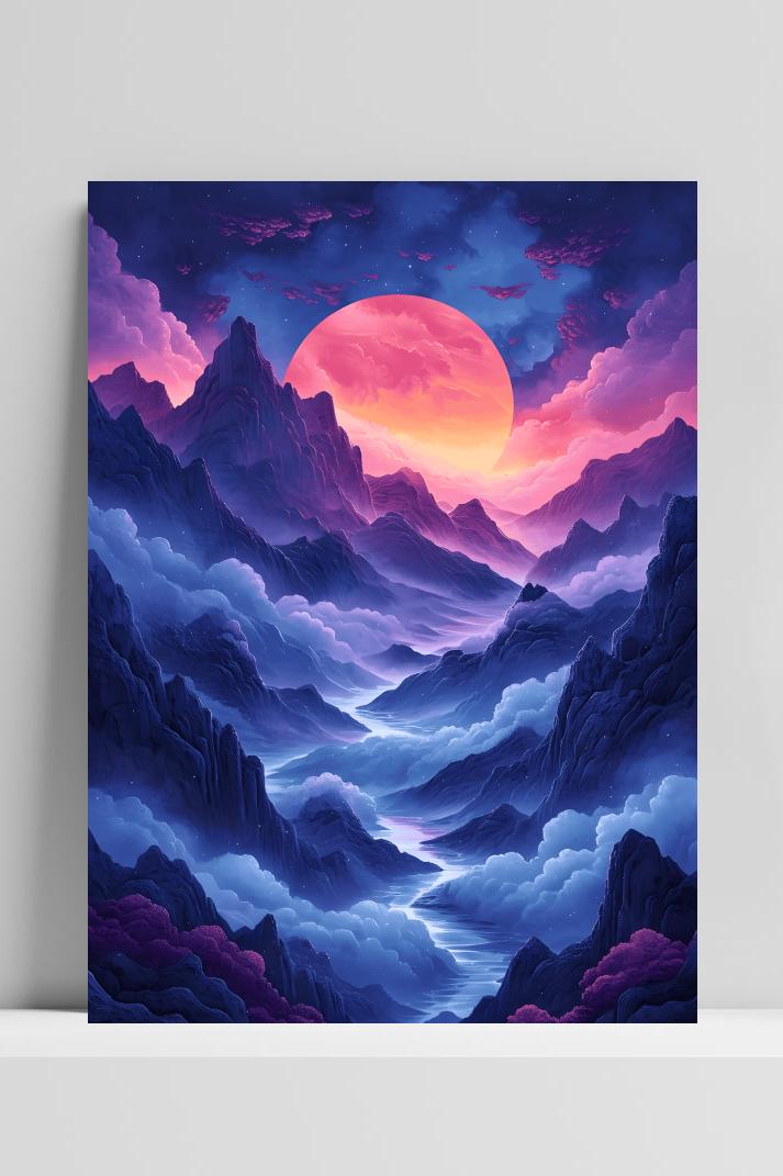 Paarse Bergen op 3mm aluminium dibond