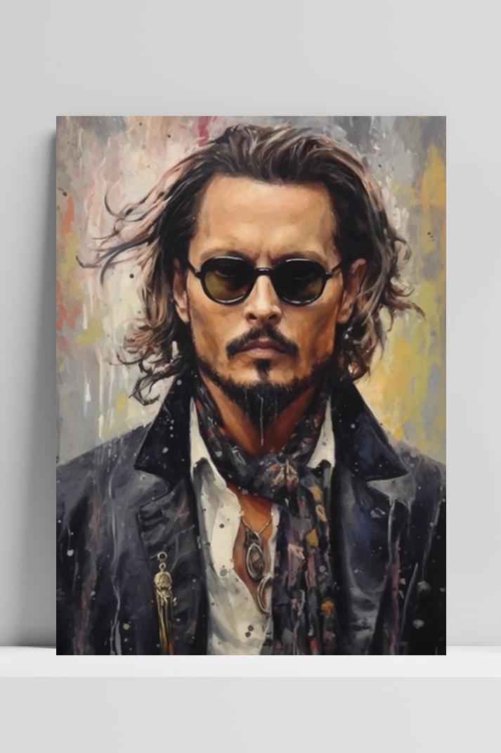 Johnny Depp Portret op 3mm aluminium dibond