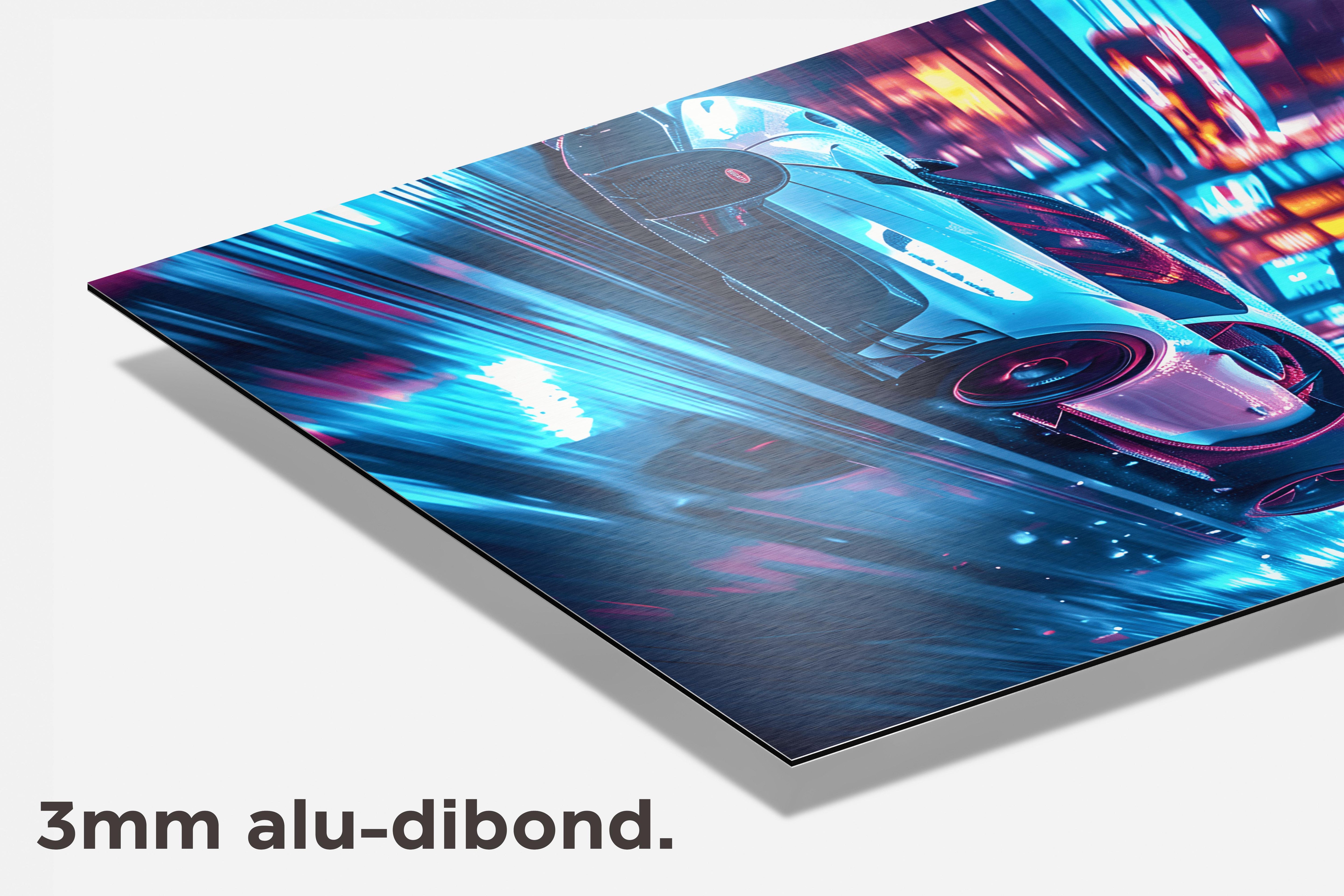 Neon Bugatti Stad dibond detail
