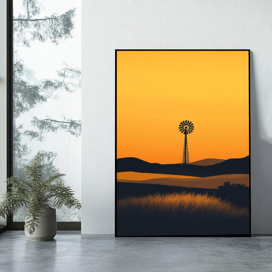 Windmill Silhouette Minimalistic poster sfeerbeeld 1