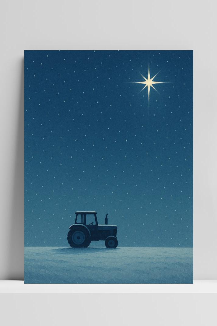 Tractor Stars Christmas Night Sky Winter in interieur
