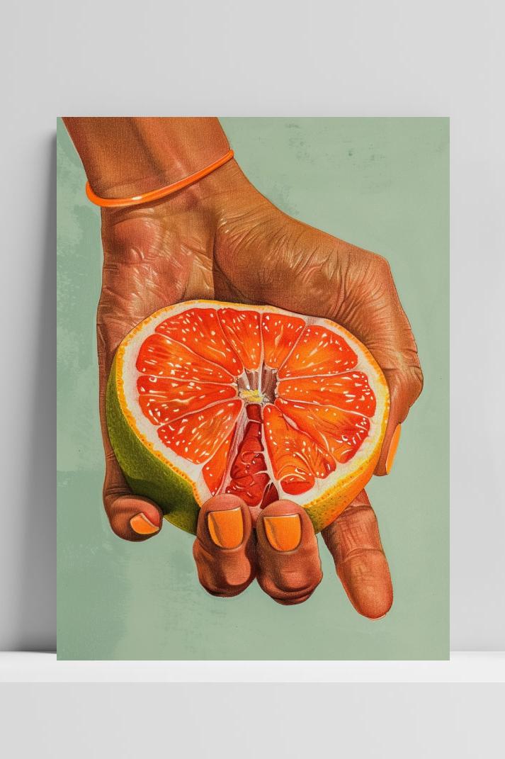 Grapefruit in hand op 3mm aluminium dibond