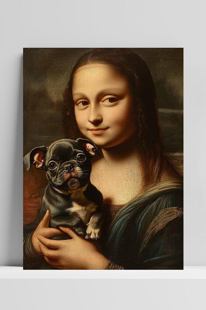 Mona Lisa Bulldog op 3mm aluminium dibond