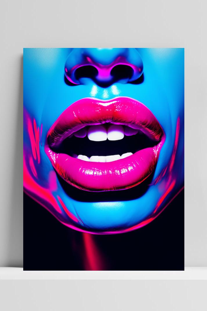Lippen Blauw Neon op 3mm aluminium dibond