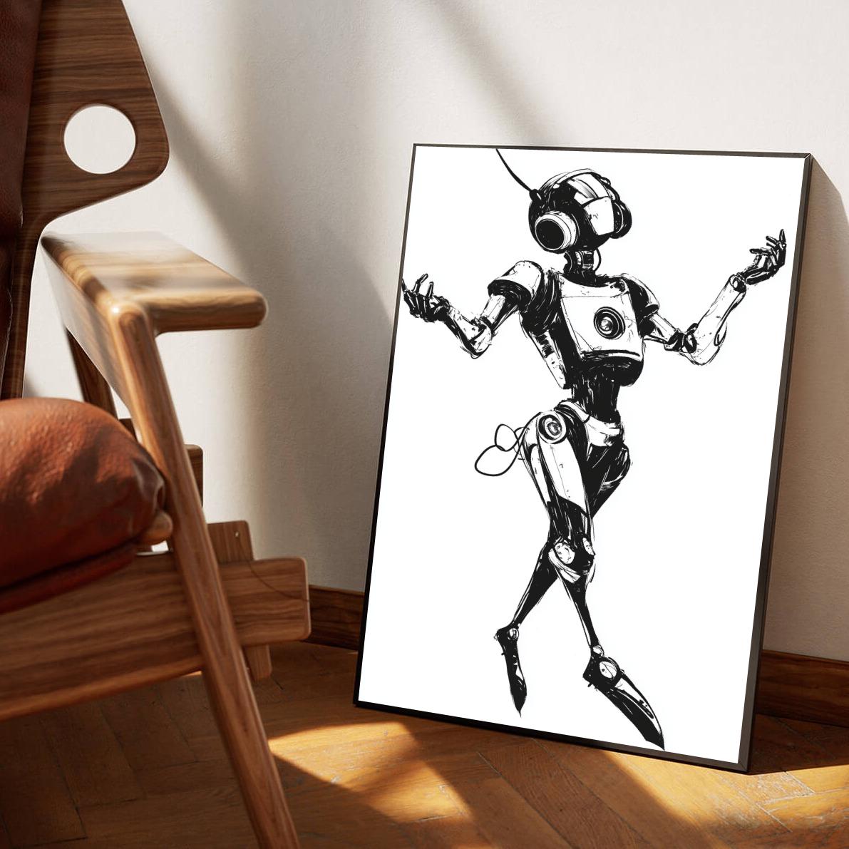 Robot Music B&W poster sfeerbeeld 1