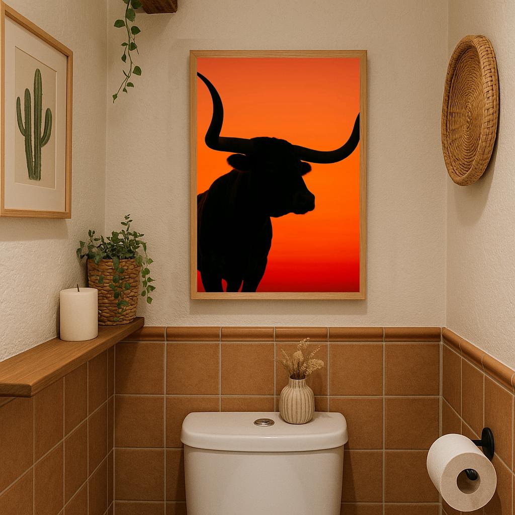 Bull Silhouette Sunset poster sfeerbeeld 3