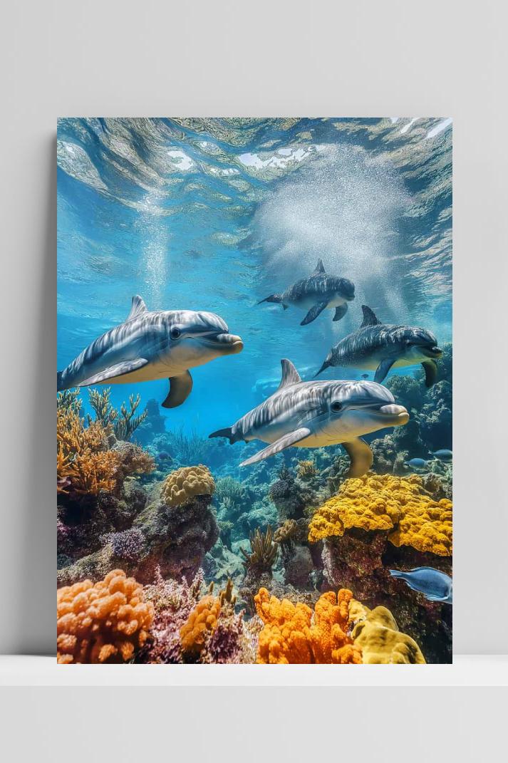 Dolfijnen Koraalrif op 3mm aluminium dibond
