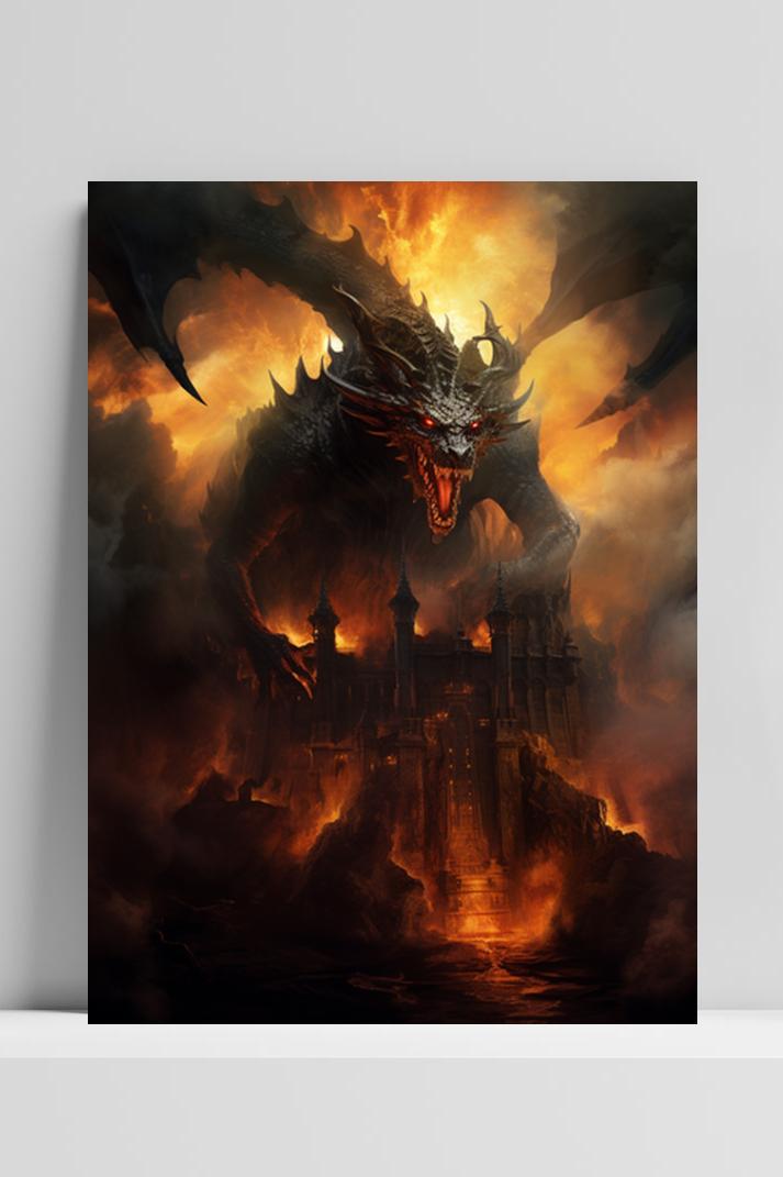 Draak Op Kasteel op 3mm aluminium dibond