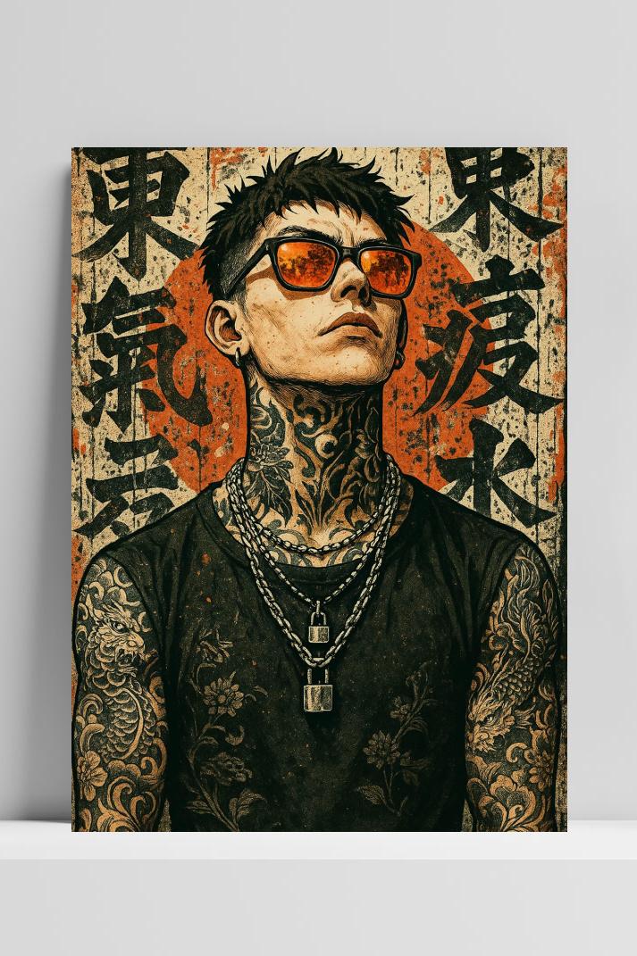 Guy Tattoo Japanese op 3mm aluminium dibond