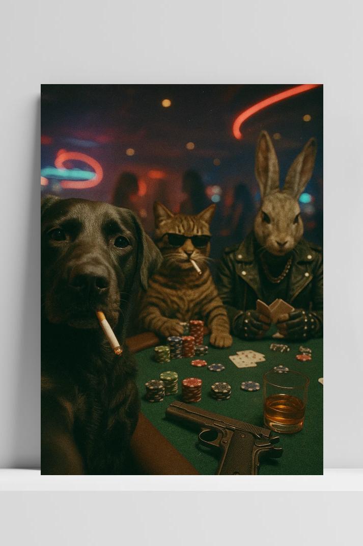 Animals Poker op 3mm aluminium dibond