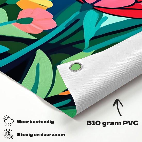 Tuinposter Kleurrijke Bloemen materiaal-detail: 610 grams weerbestendig PVC-doek