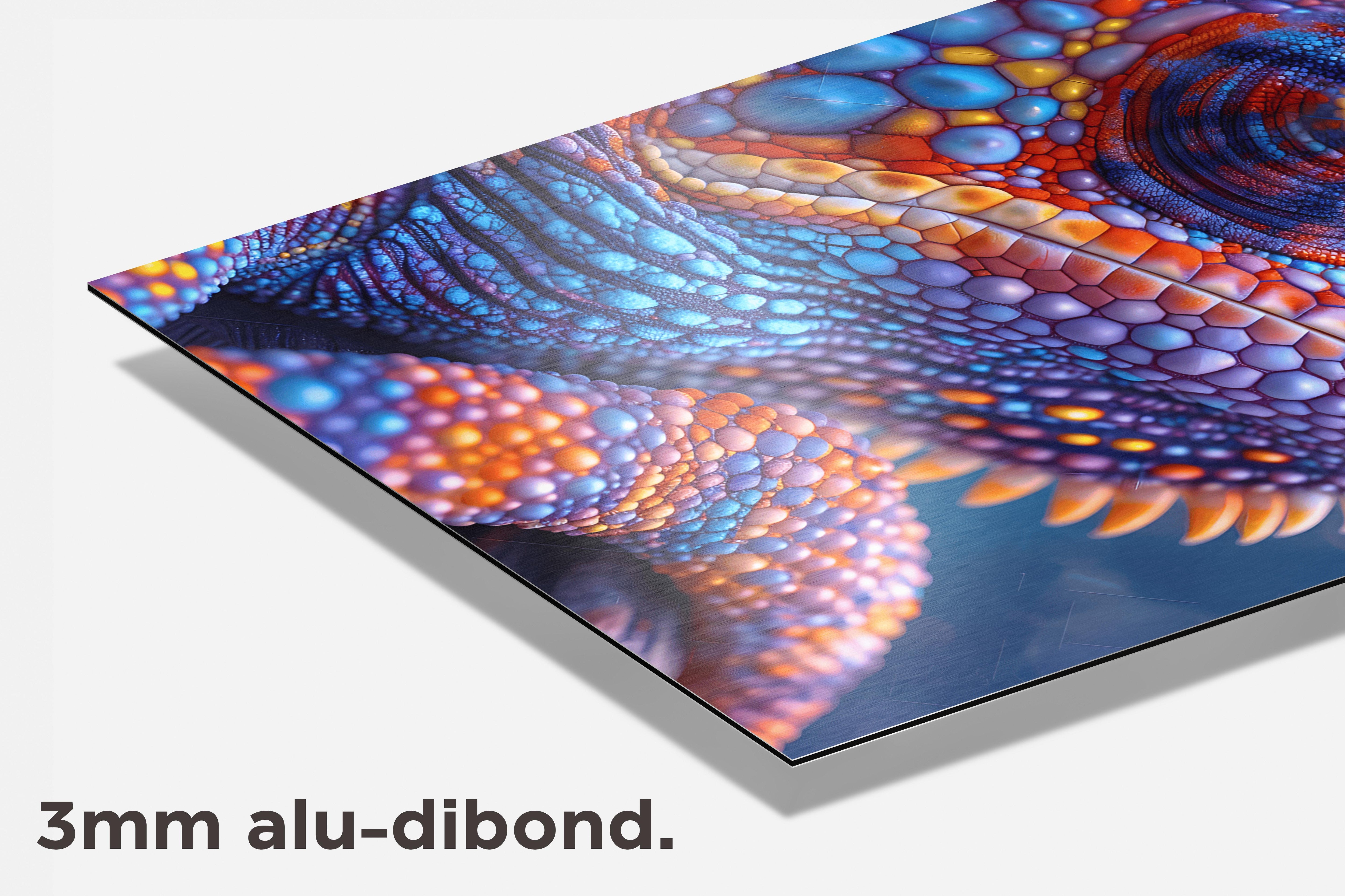 Kleurrijke Kameleon dibond detail
