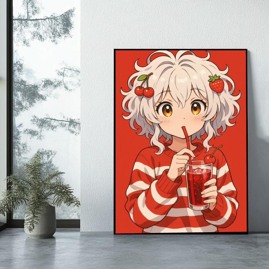 Anime Girl Cherry Strawberry poster sfeerbeeld 1