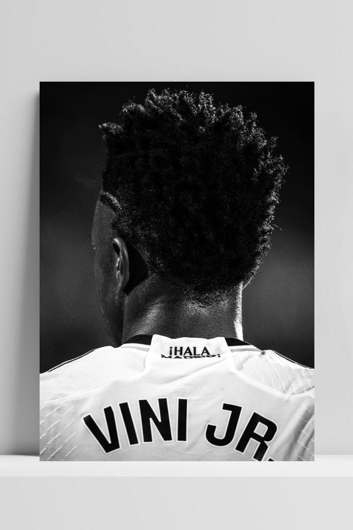 Vini Jr Zwart Wit op 3mm aluminium dibond