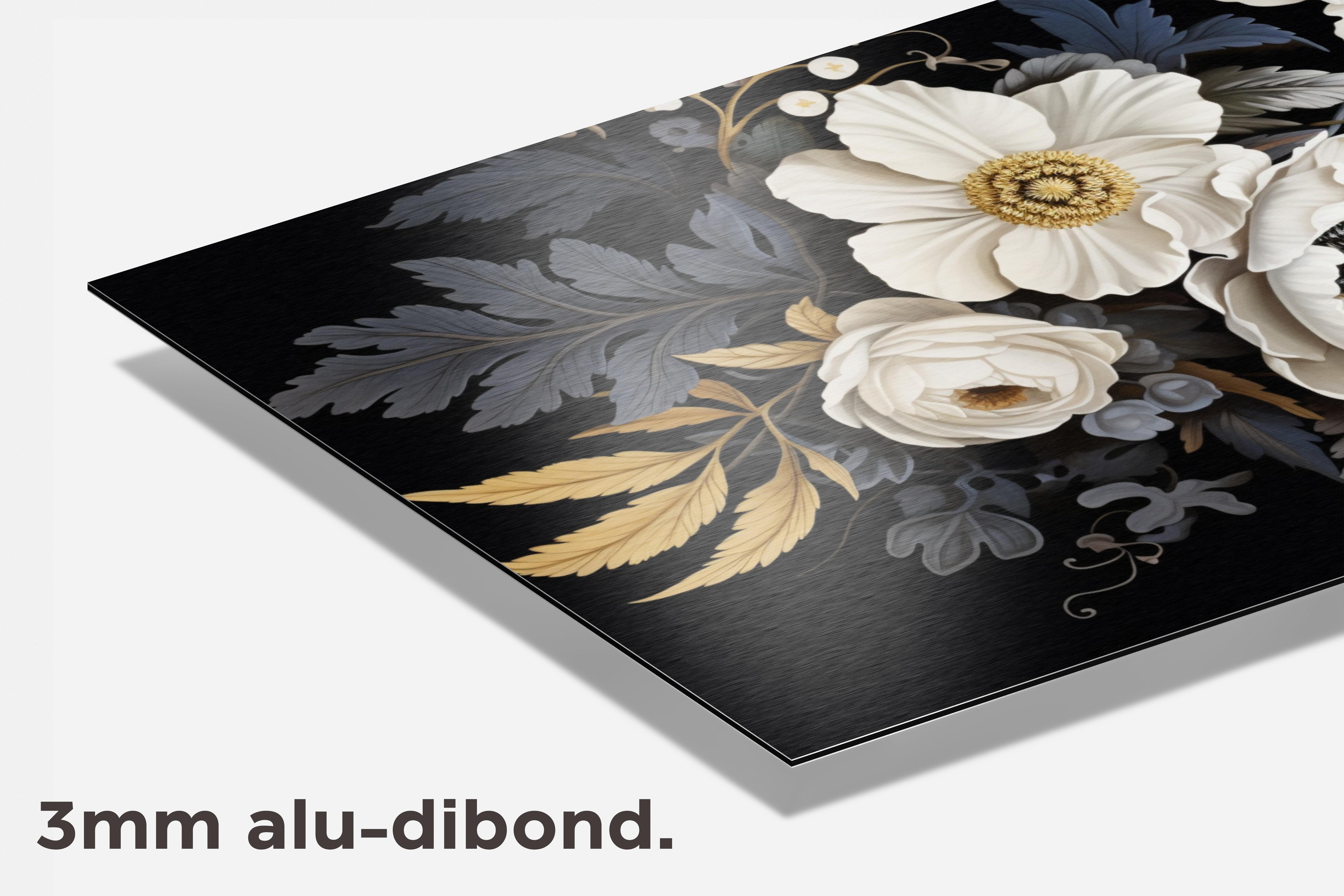Zwarte Bloemen dibond detail