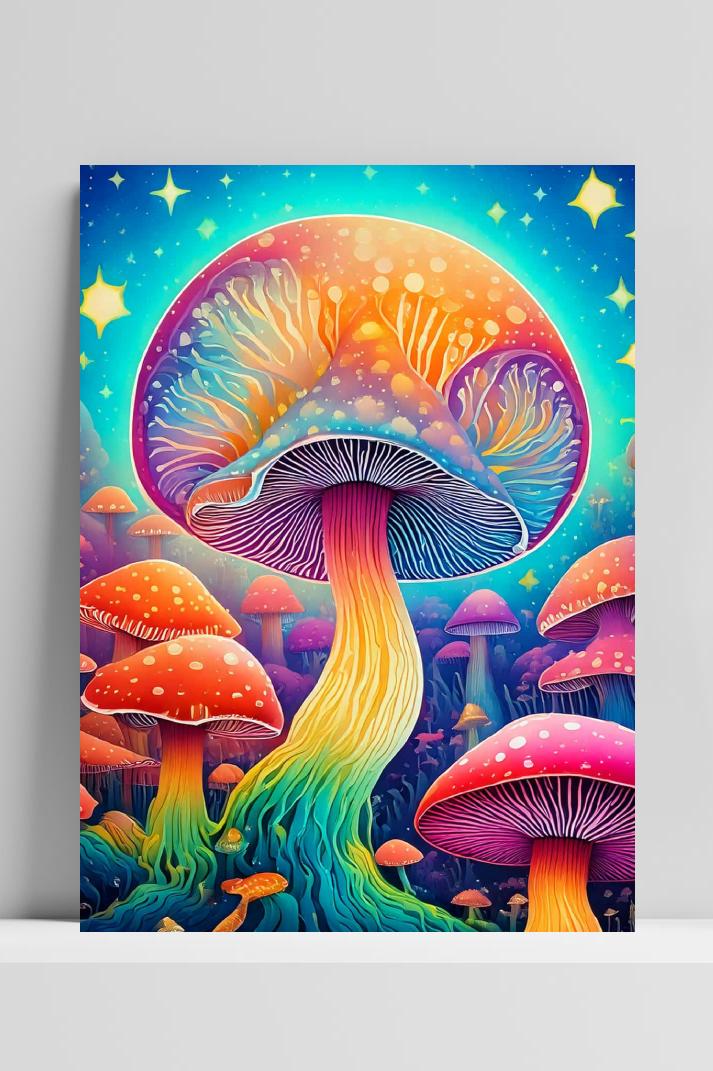 Psychedelic Mushroom op 3mm aluminium dibond