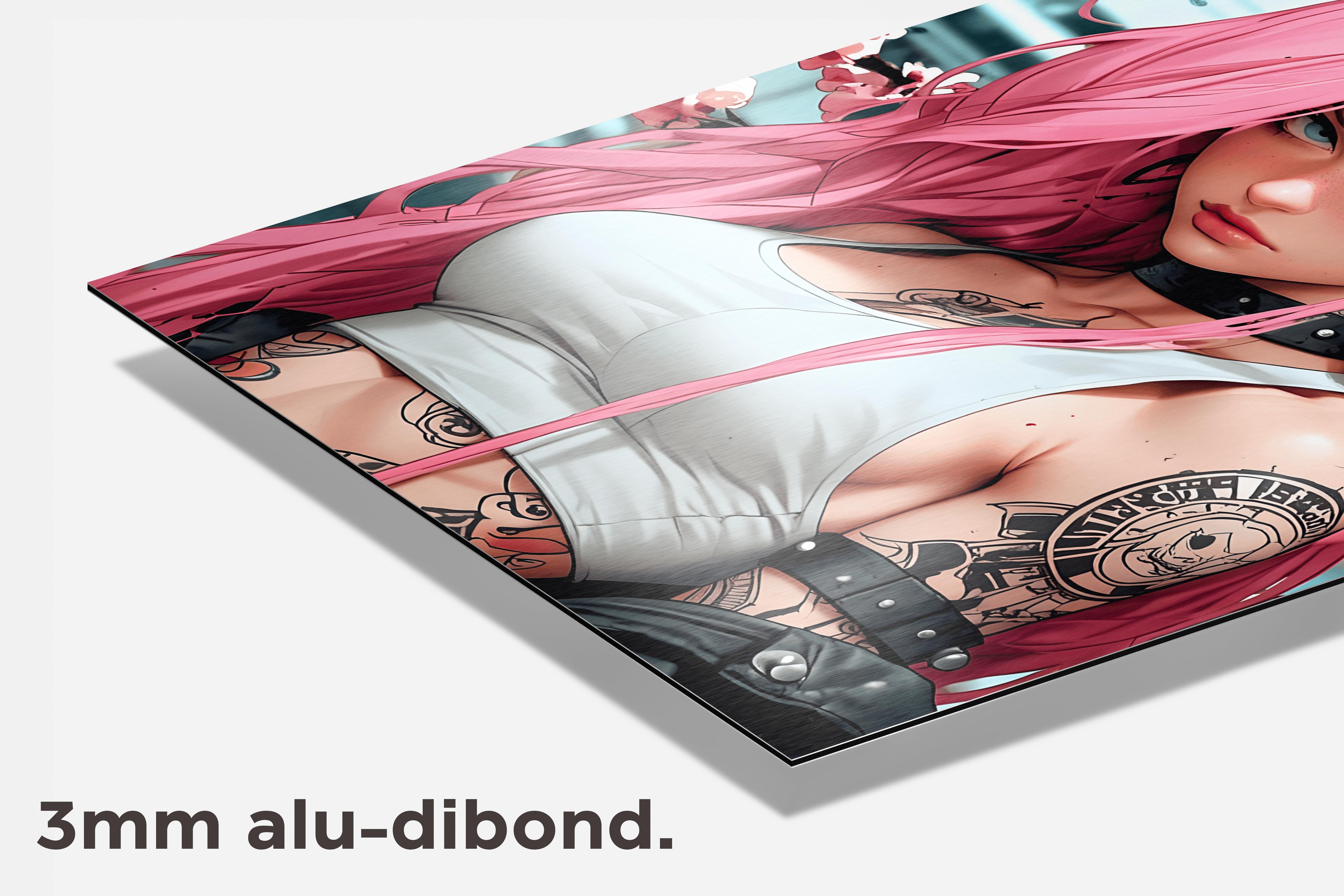 Roze Punkmeisje dibond detail