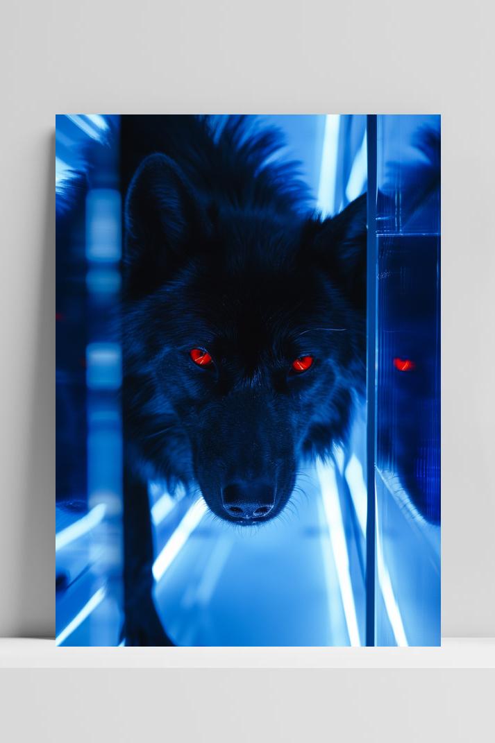 Zwarte Wolf op 3mm aluminium dibond