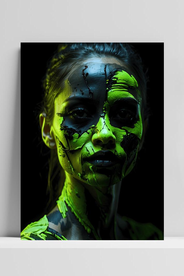 Groene Neon Vrouw op 3mm aluminium dibond