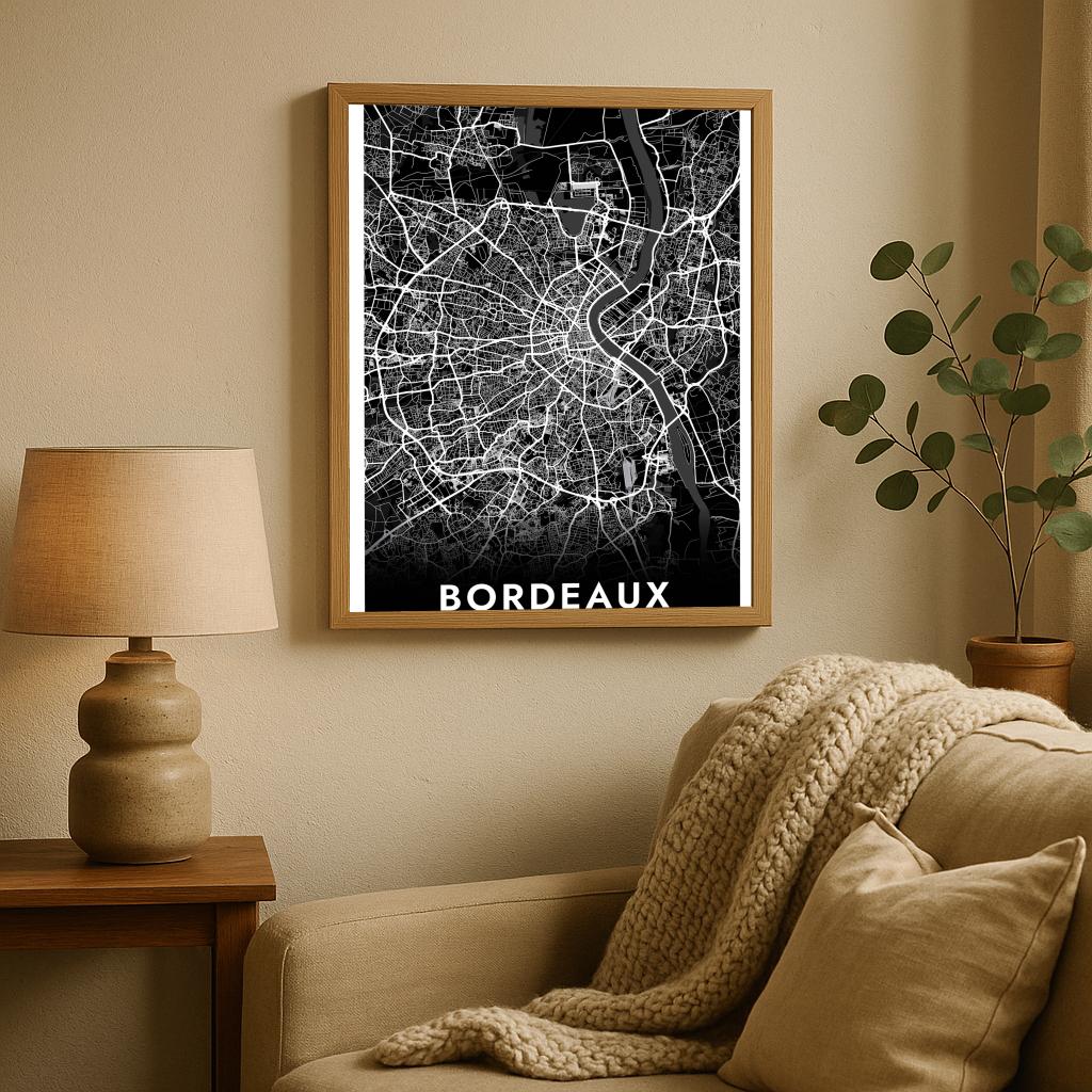 Bordeaux Map France Black poster sfeerbeeld 2