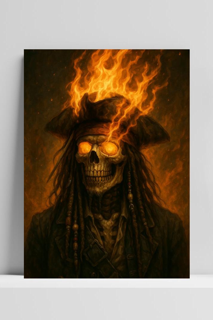 Fire Skull Pirate op 3mm aluminium dibond
