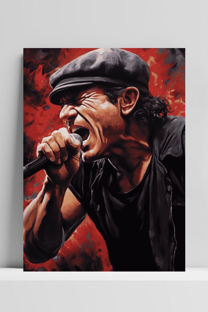 Brian Johnson AC DC op 3mm aluminium dibond