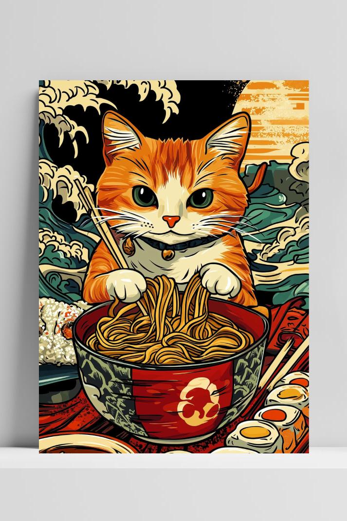 Cat Ramen op 3mm aluminium dibond