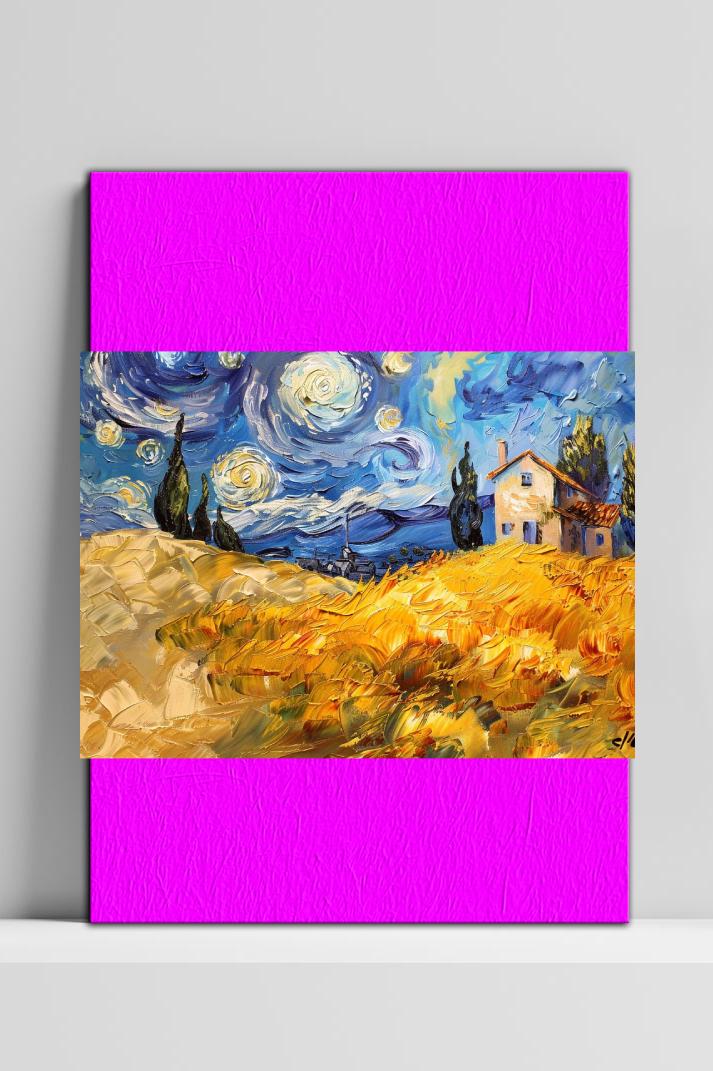 De Sterrennacht Landschap op 3mm aluminium dibond