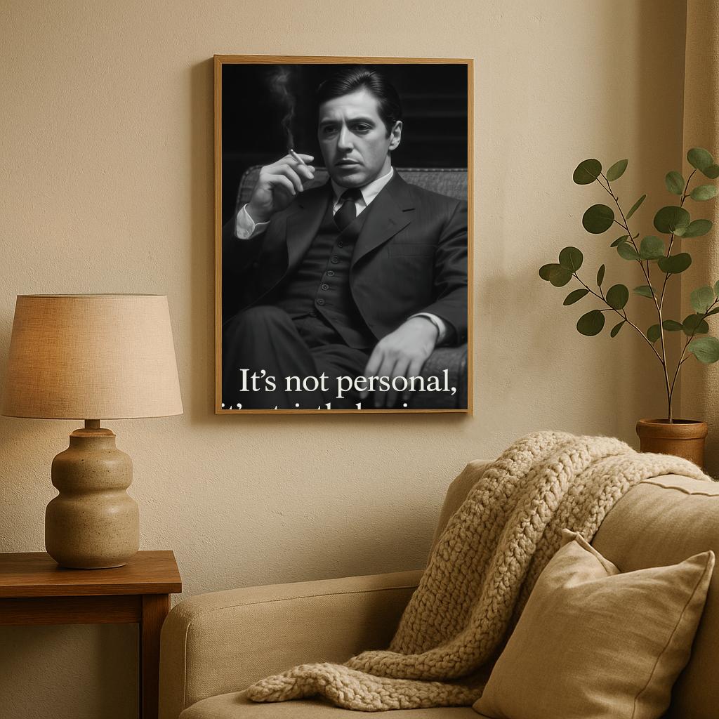 Al Pacino The Godfather It's not Personal Text B&W poster sfeerbeeld 2