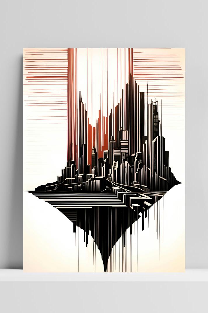 Lijnen Stad op 3mm aluminium dibond