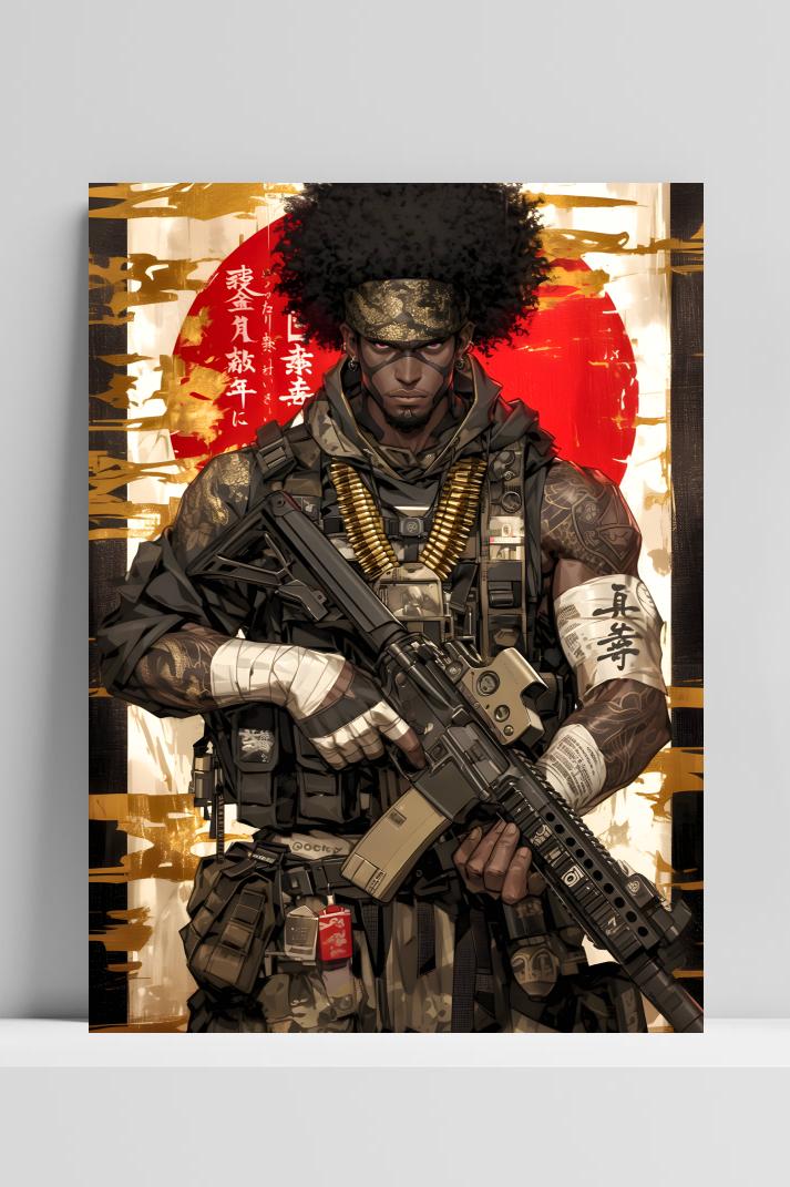 Afro Soldaat op 3mm aluminium dibond