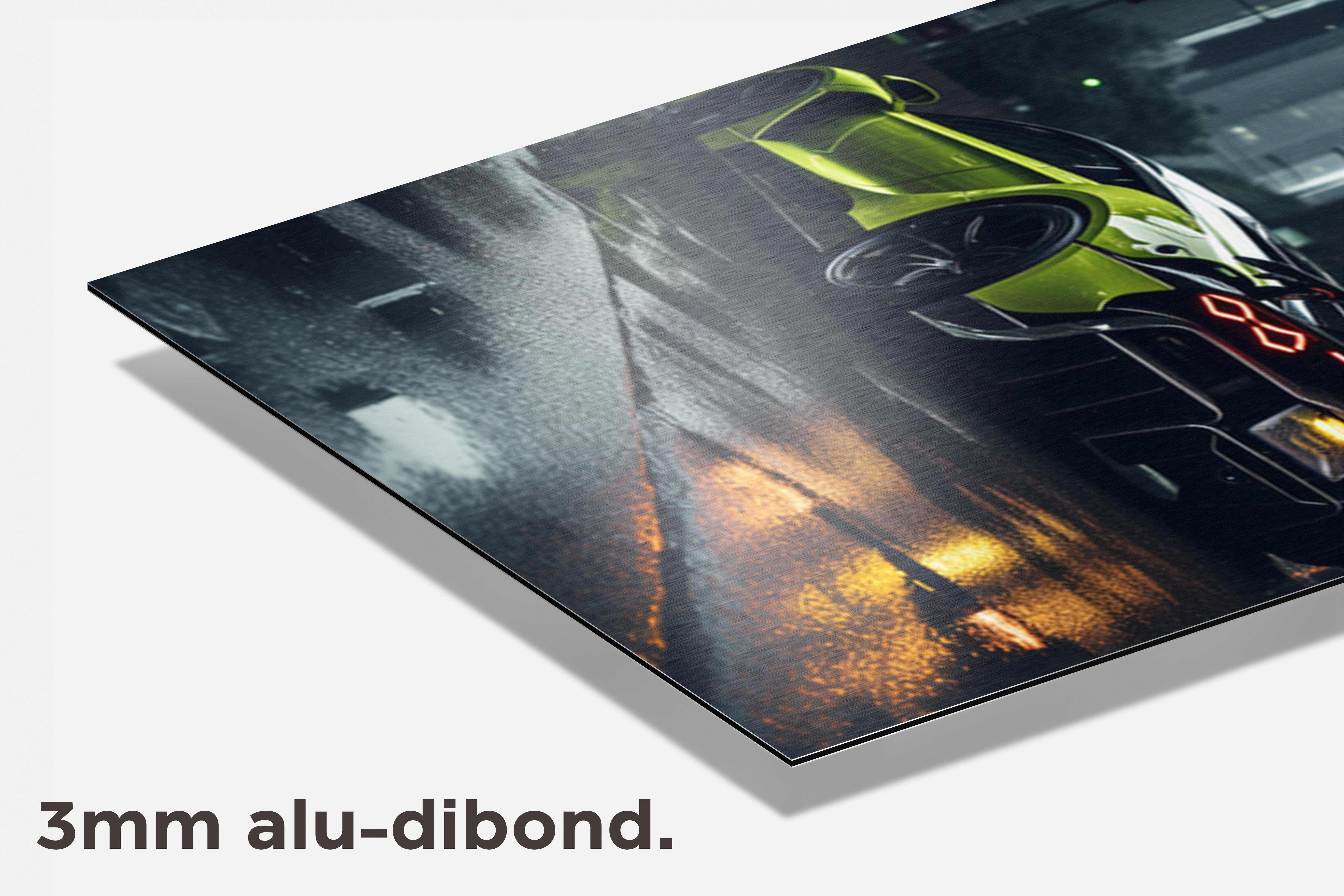 Groene Sportauto dibond detail
