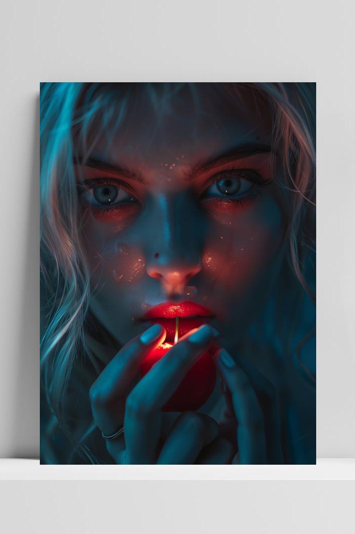 Vrouw Blauw op 3mm aluminium dibond