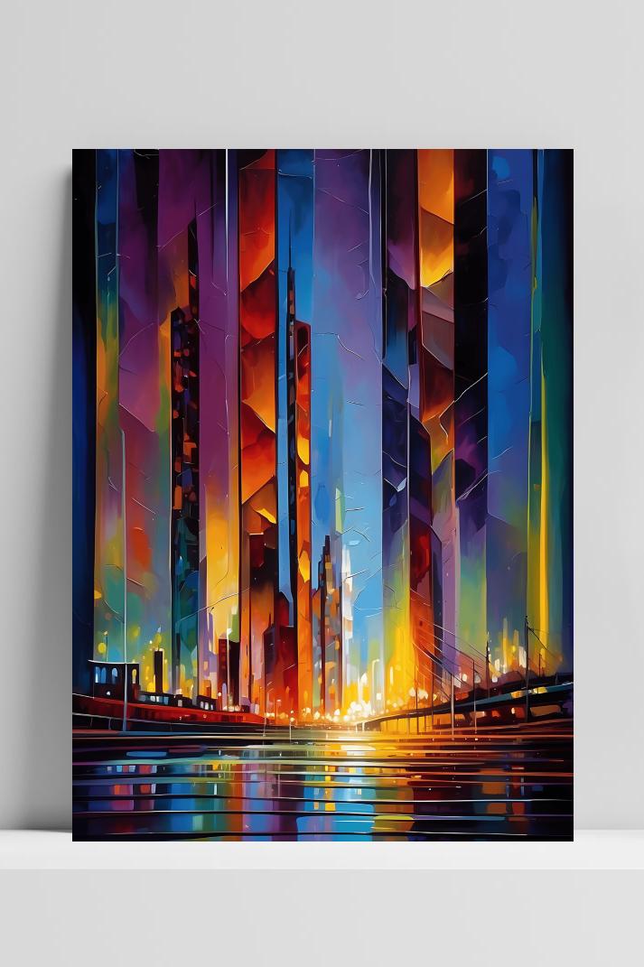 Abstracte Kleurenstad op 3mm aluminium dibond