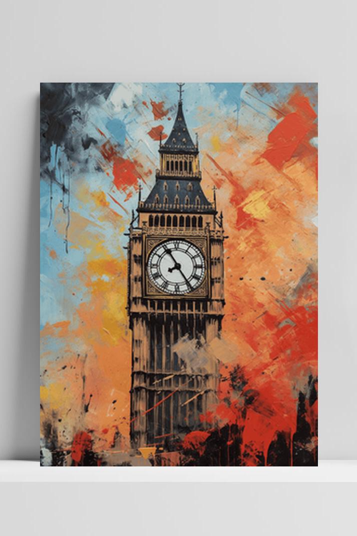 Big Ben Kleurrijk op 3mm aluminium dibond