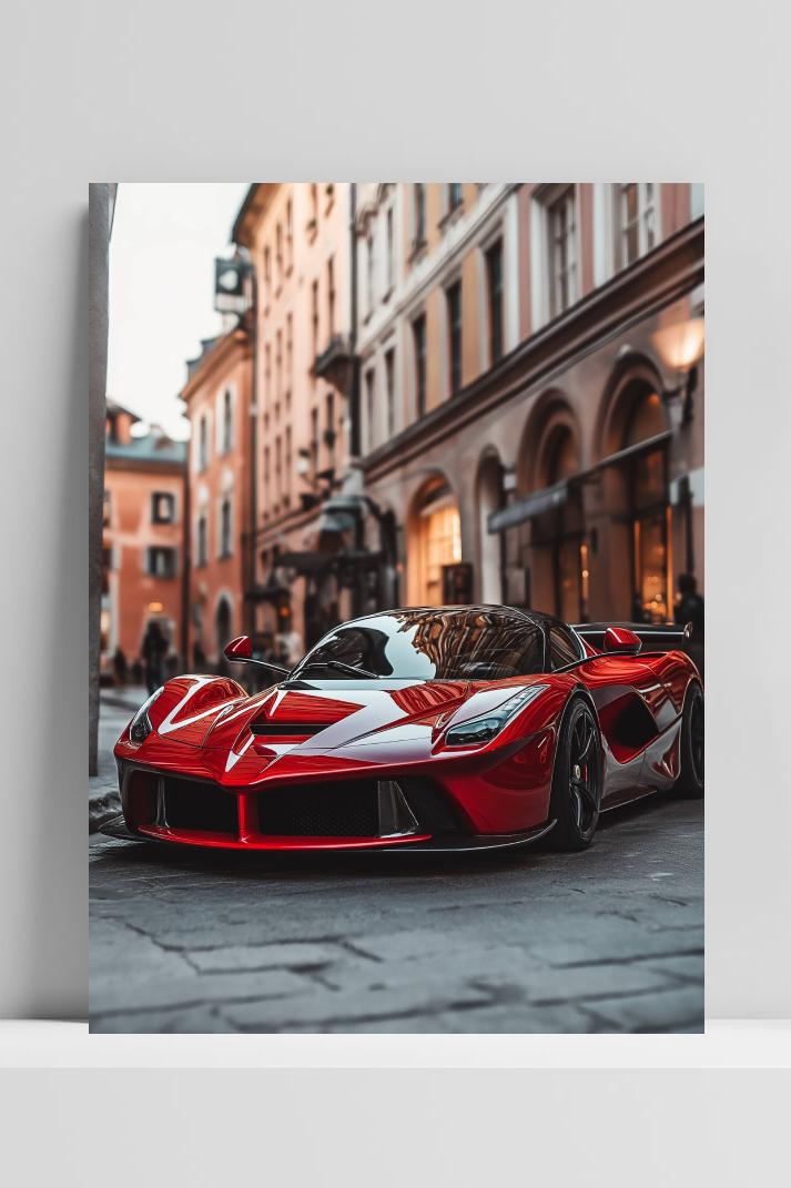 Rode Sportauto op 3mm aluminium dibond