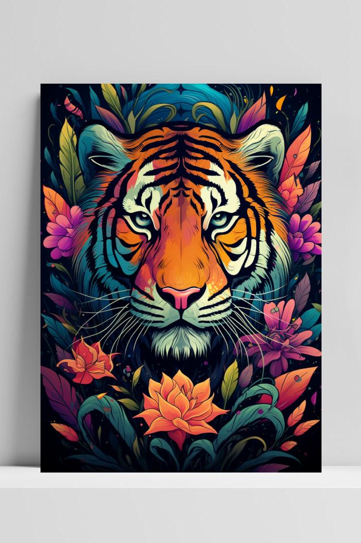 Tijger Bloemen Cartoon op 3mm aluminium dibond